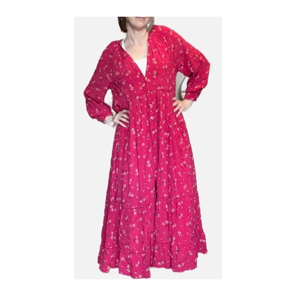 HATCH Myra Long Sleeve Maxi Dress Azalea Canterbury Deep Pink Size 3/ Large - Picture 2 of 8
